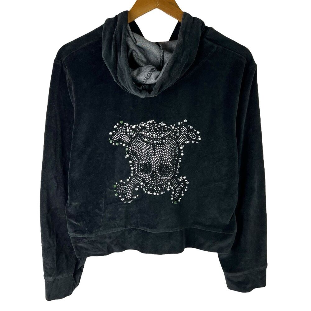 Vintage Y2K Drama Sports Womens 2XL XXL Zip Jacket Velour Skull Emo Goth